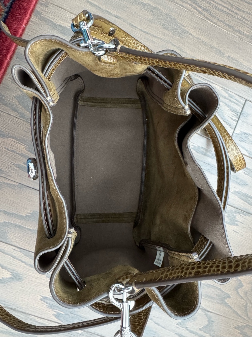 Tory Burch Romy Suede Bucket Bag - Deep Olive - Picture 8 of 10